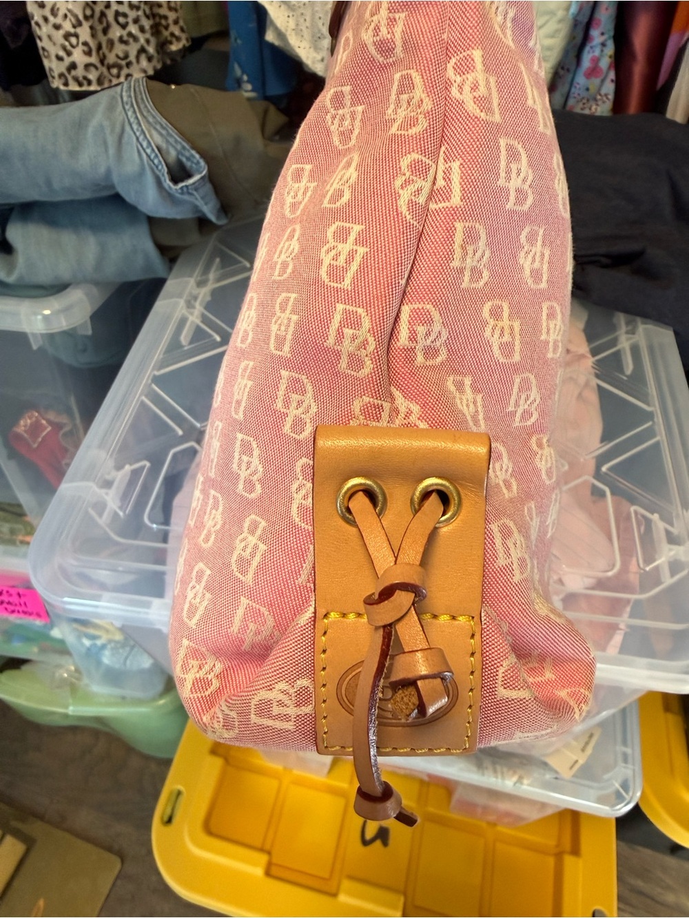 Vintage Dooney & Bourke Pink Monogram Canvas Small Tote Satchel Y2K Heart Charm - Picture 7 of 14